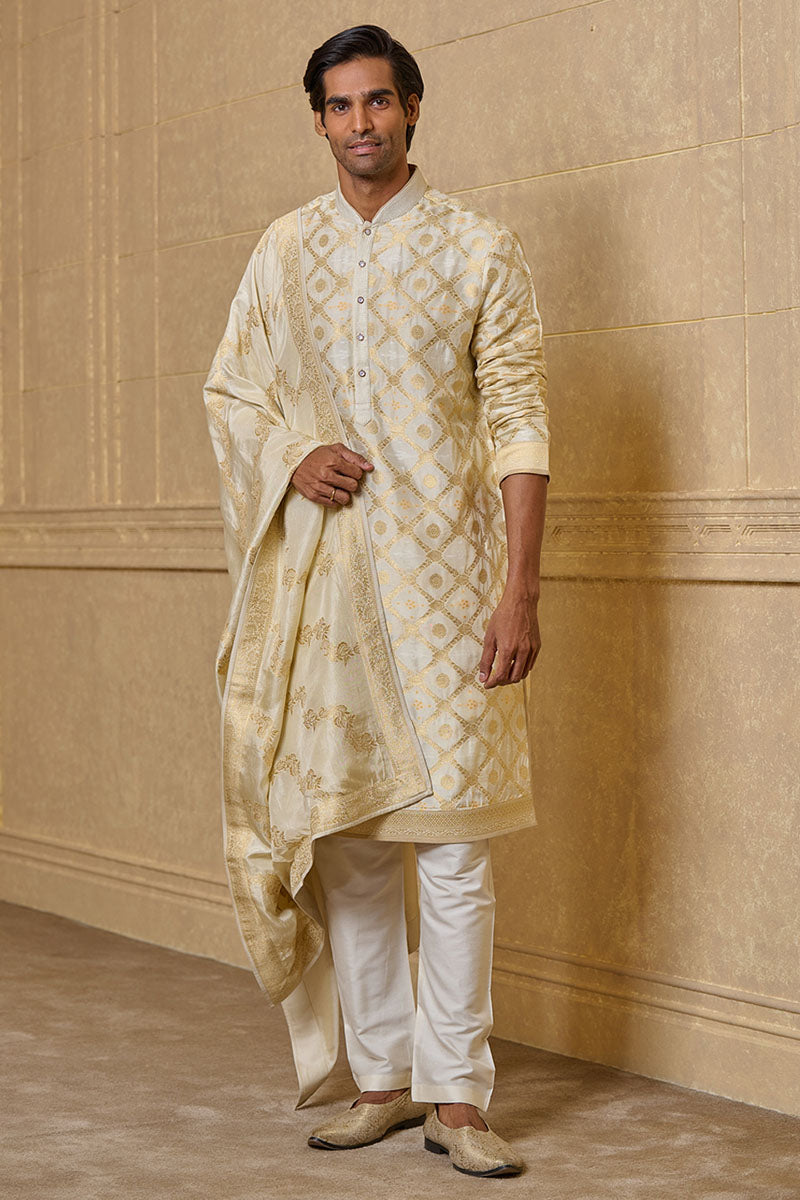 Ivory Kurta Set In Woven Zari Jacquard