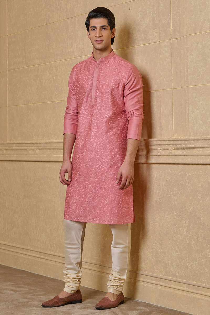 Pink All Over Embroidered Kurta Set