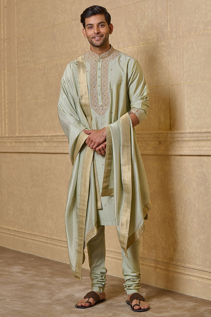 Lt.Olive Kurta Set With Thread Embroidery Details