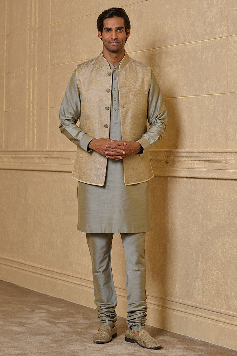 Lt.Green Brocade Kurta Bundi Set