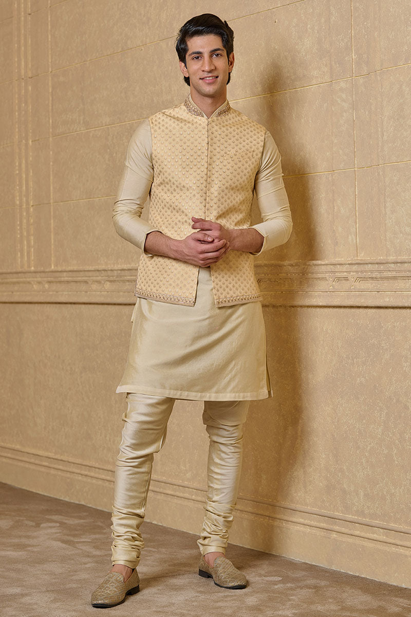 Gold Embroidered Kurta Bundi Set