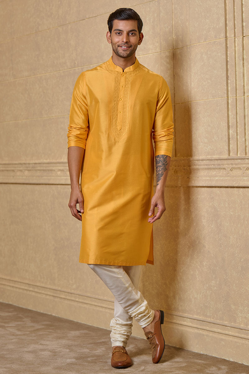 Yellow Ochre Kurta Set With Embroidery Details