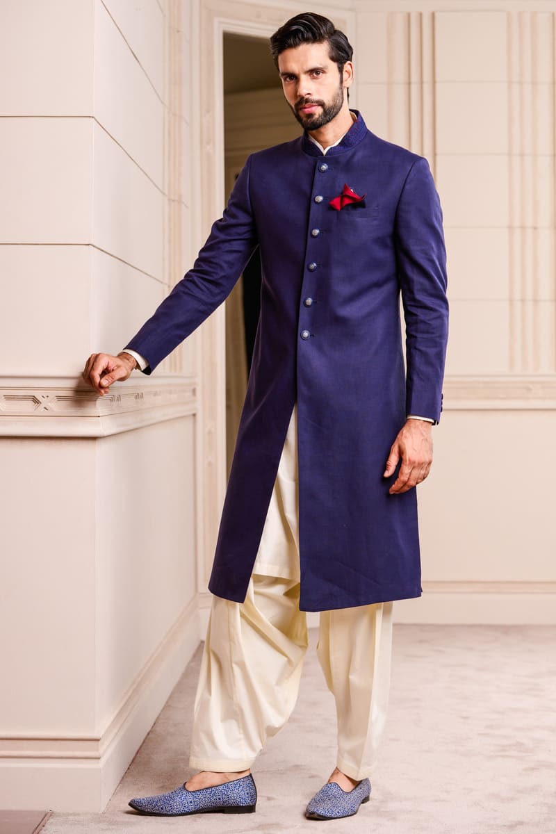 Linen Sherwani Paired with Salwar