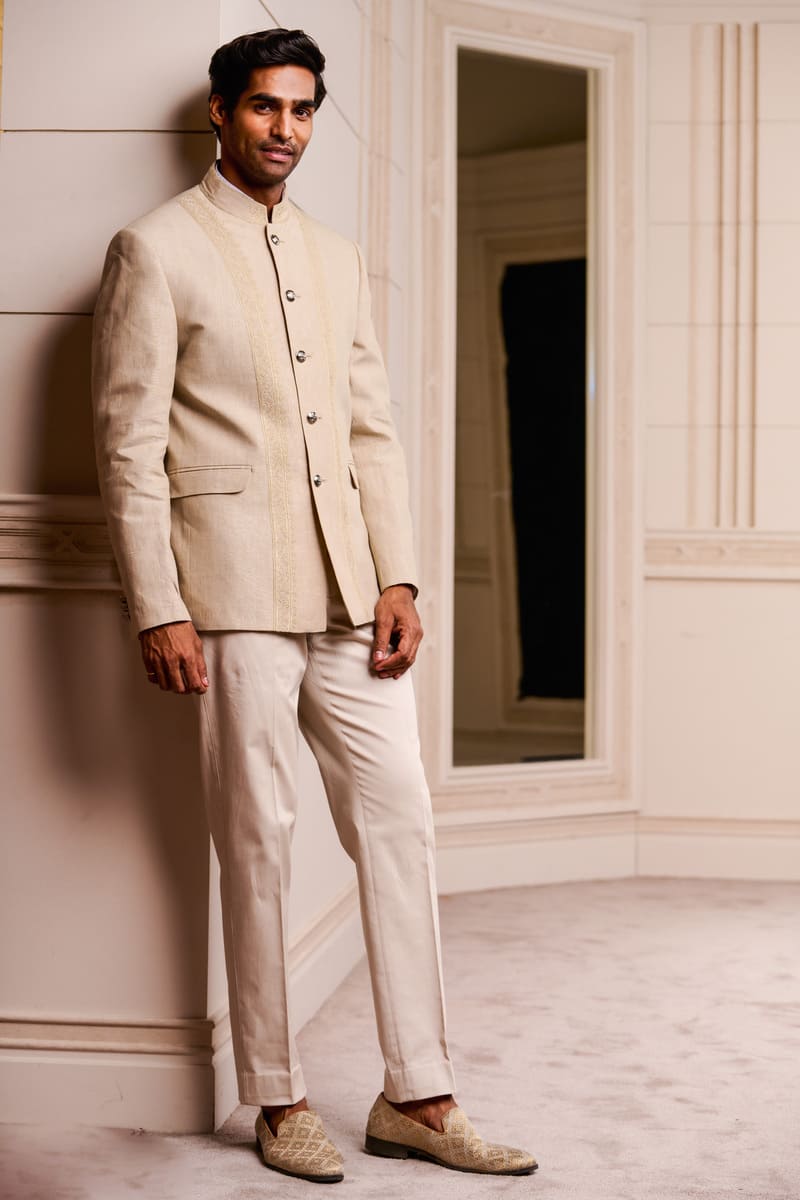 Khaki Linen Bandhgala