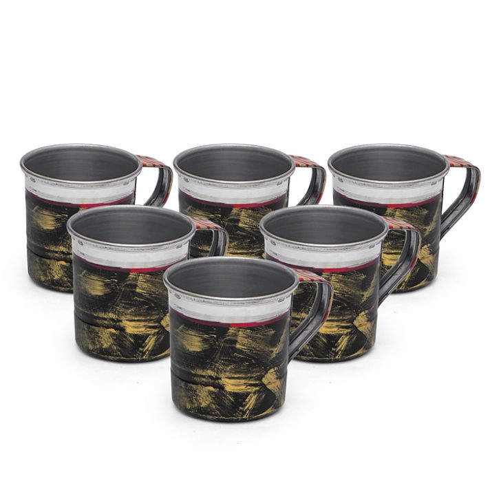 Hand Painted Tea Cups Set of  6 : Antiqua Black