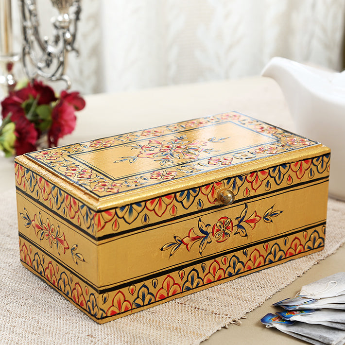 Hand Painted Tea Box : Mughal Mustard