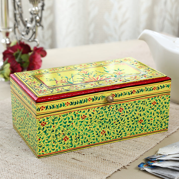 Hand Painted Tea Box : Mughal Parrot