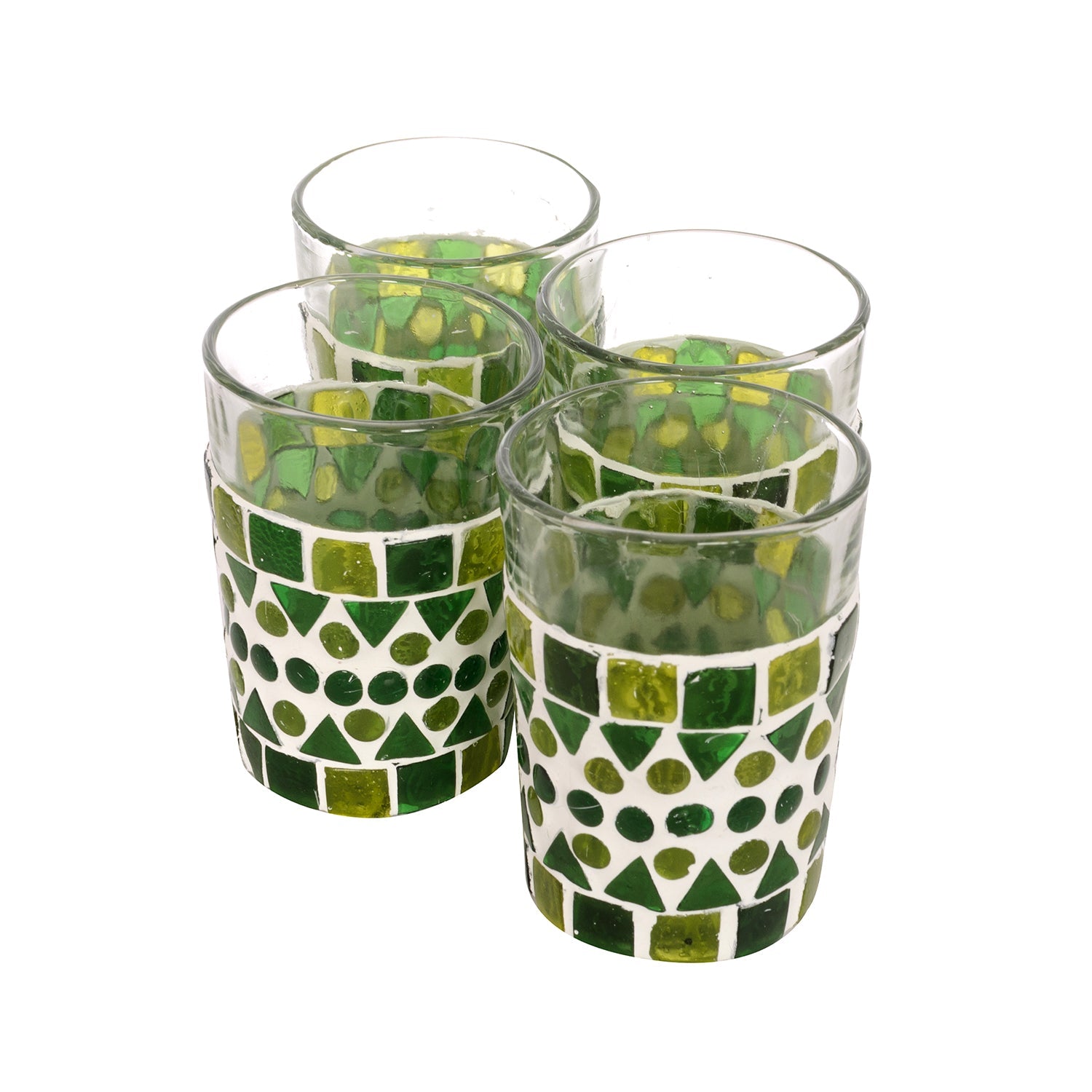 Hand Painted Tea Glass Set of 4: Green