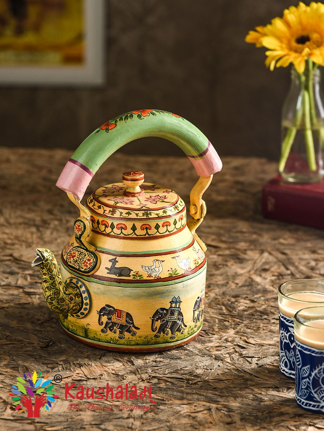 Hand Painted Kettle : Elepant Safari