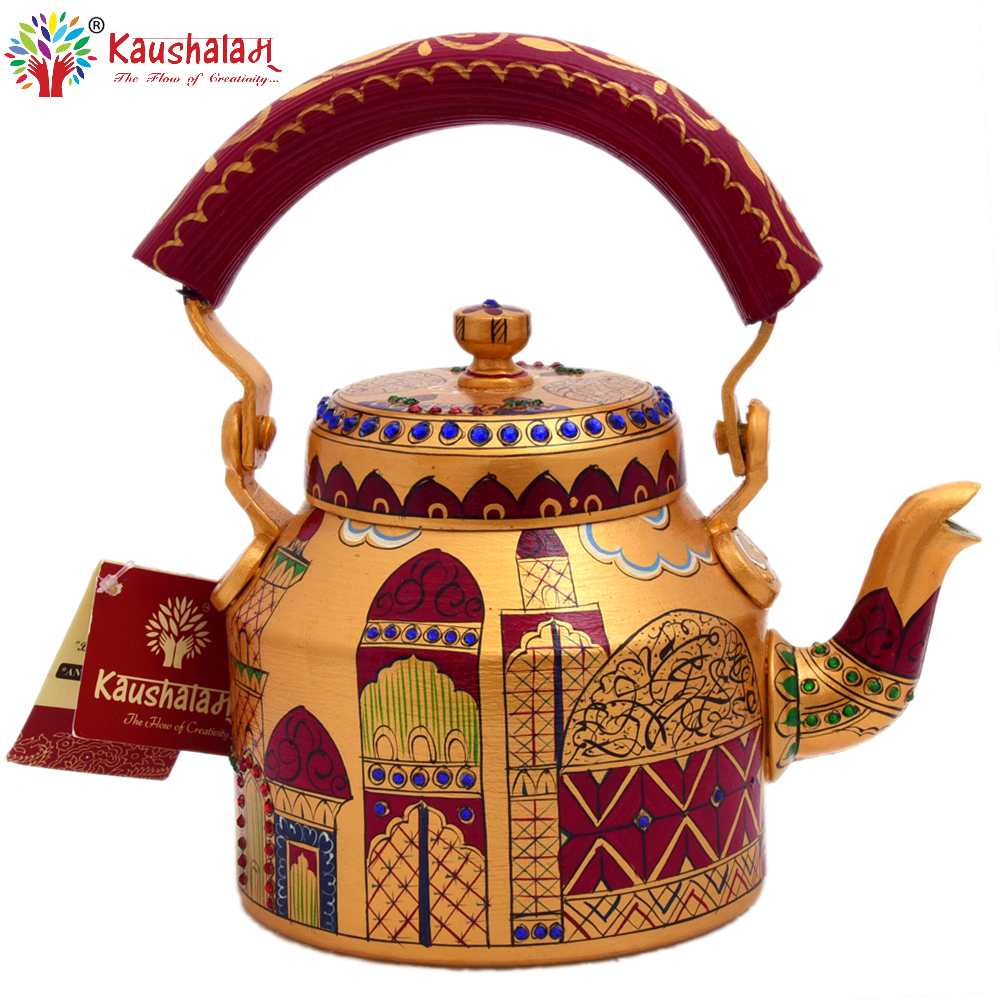 Hand Painted Tea Kettle :  Golden Maroon