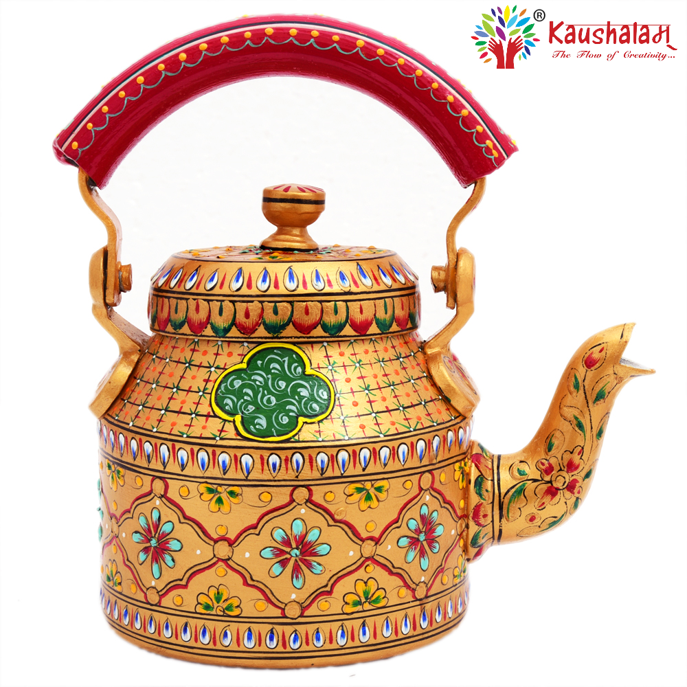 Hand Painted Tea Kettle : Golden Red