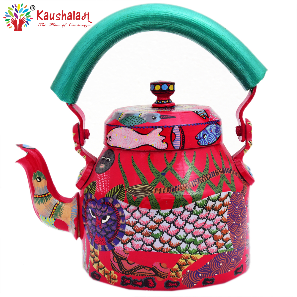 Hand Painted Tea Kettle :  Gond Art Tea Pot