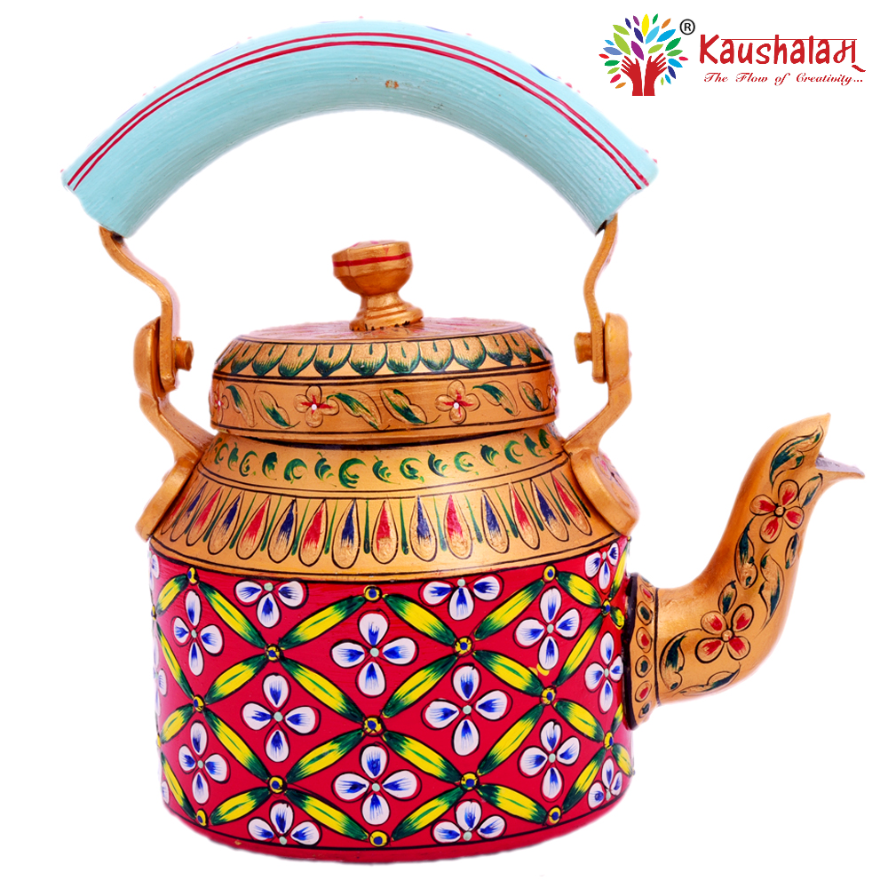 Hand Painted Tea Kettle :  White Floral Painted