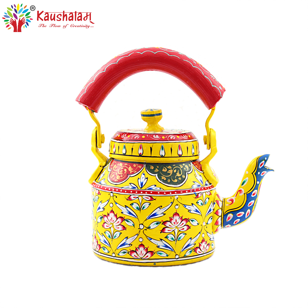 Hand Painted Tea Kettle :  Yellow Floral Painted