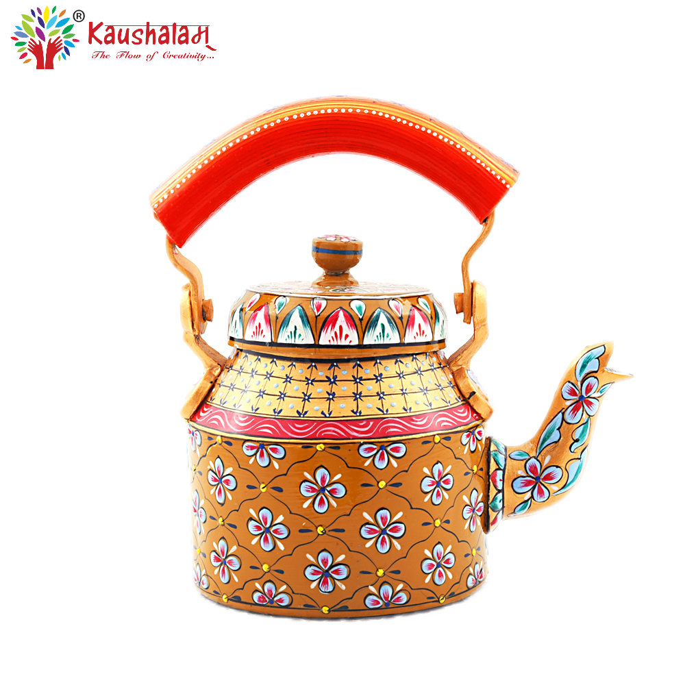 Hand Painted Tea Kettle :  Mustard Floral Painted