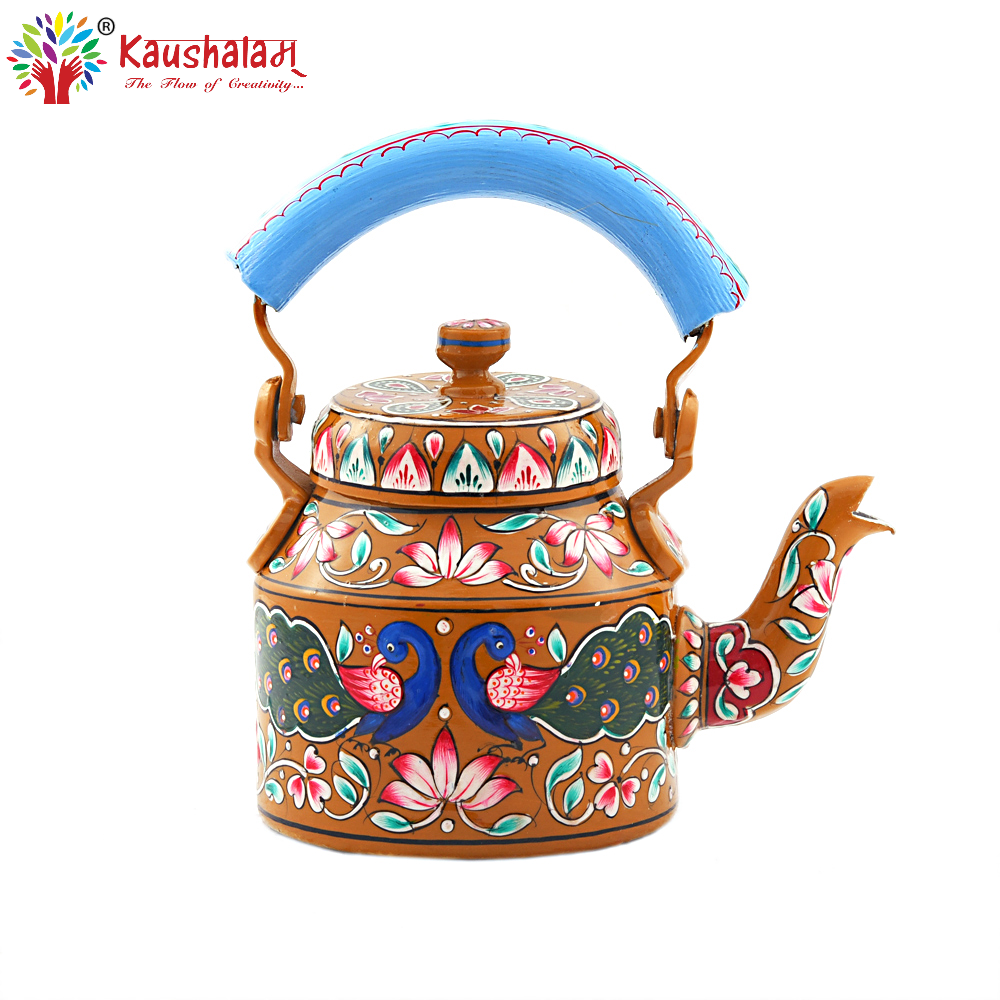 Hand Painted Tea Kettle :  Peacock Lotus Painted