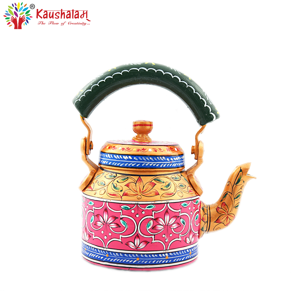 Hand Painted Tea Kettle :  Floral Pink Gold