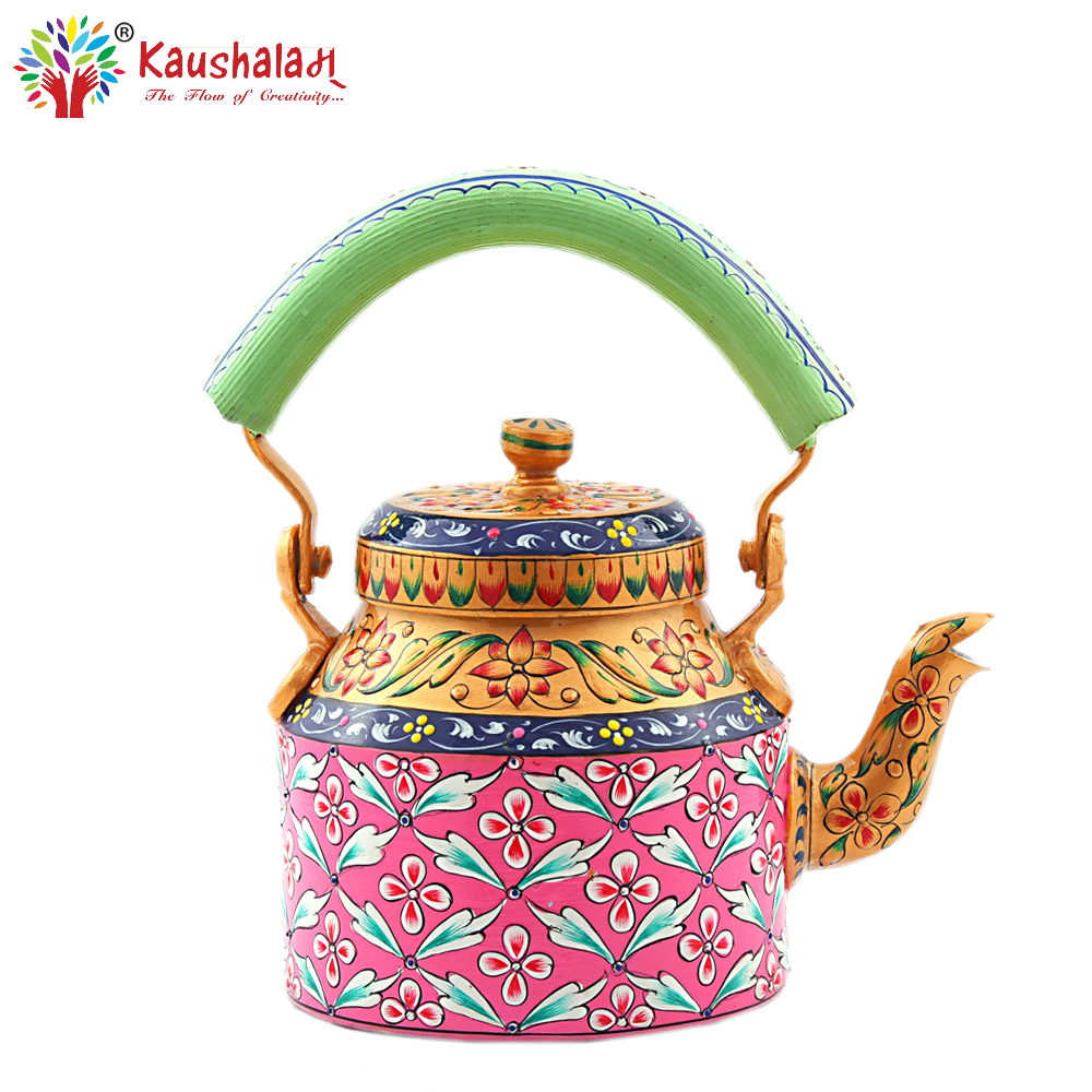 Hand Painted Tea Kettle :  Floral Pink Color