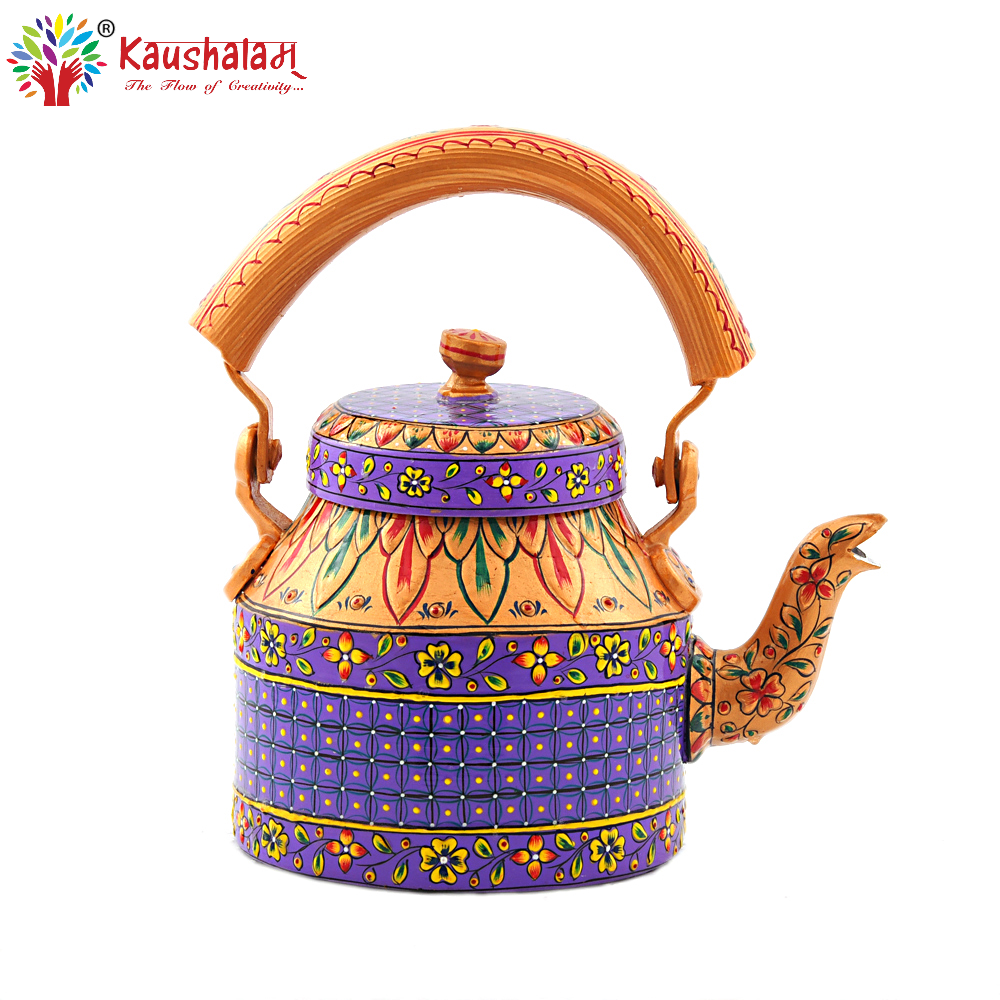 Hand Painted Tea Kettle : Purple Golden Painted