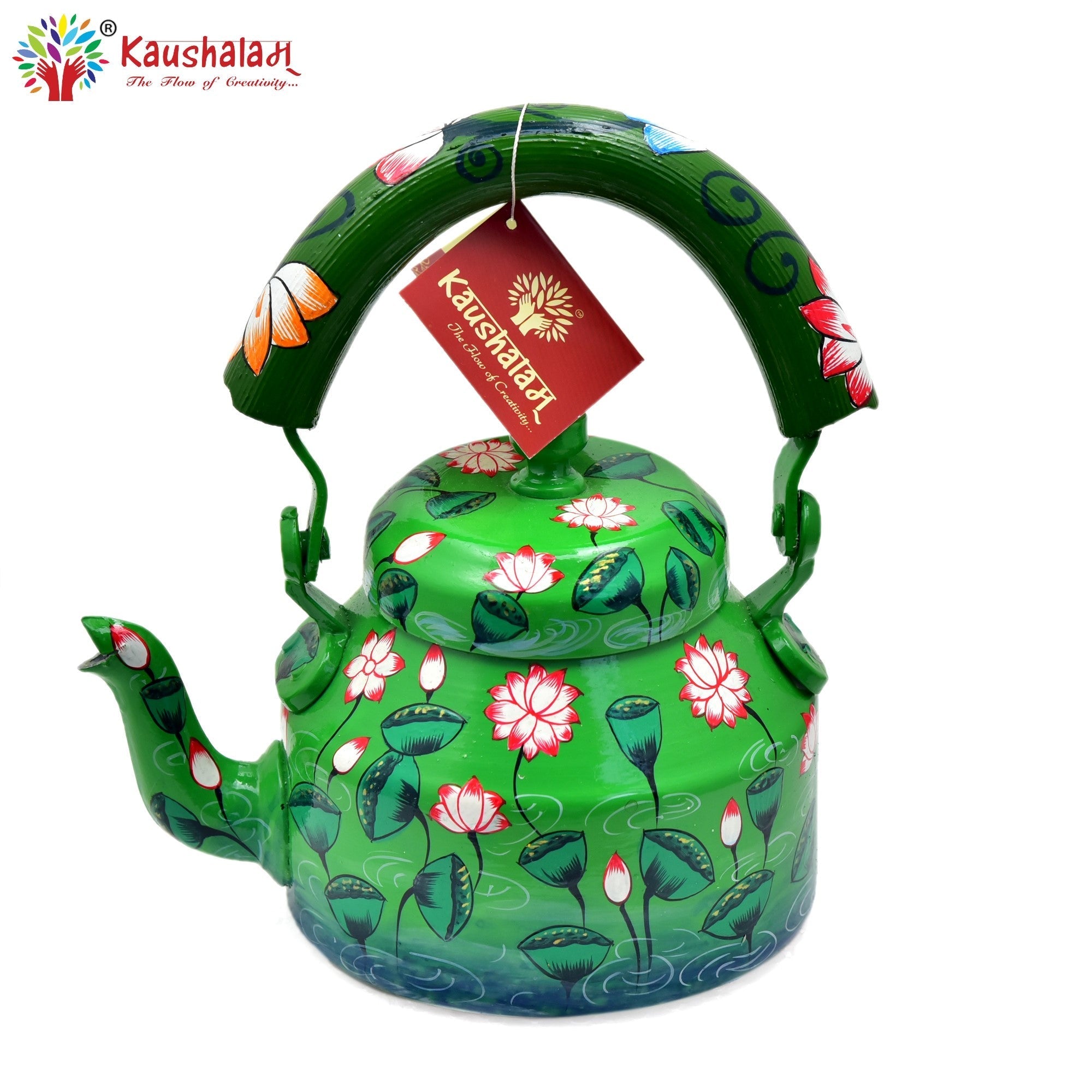 Hand Painted Tea Kettle : All Green Lotus Painted