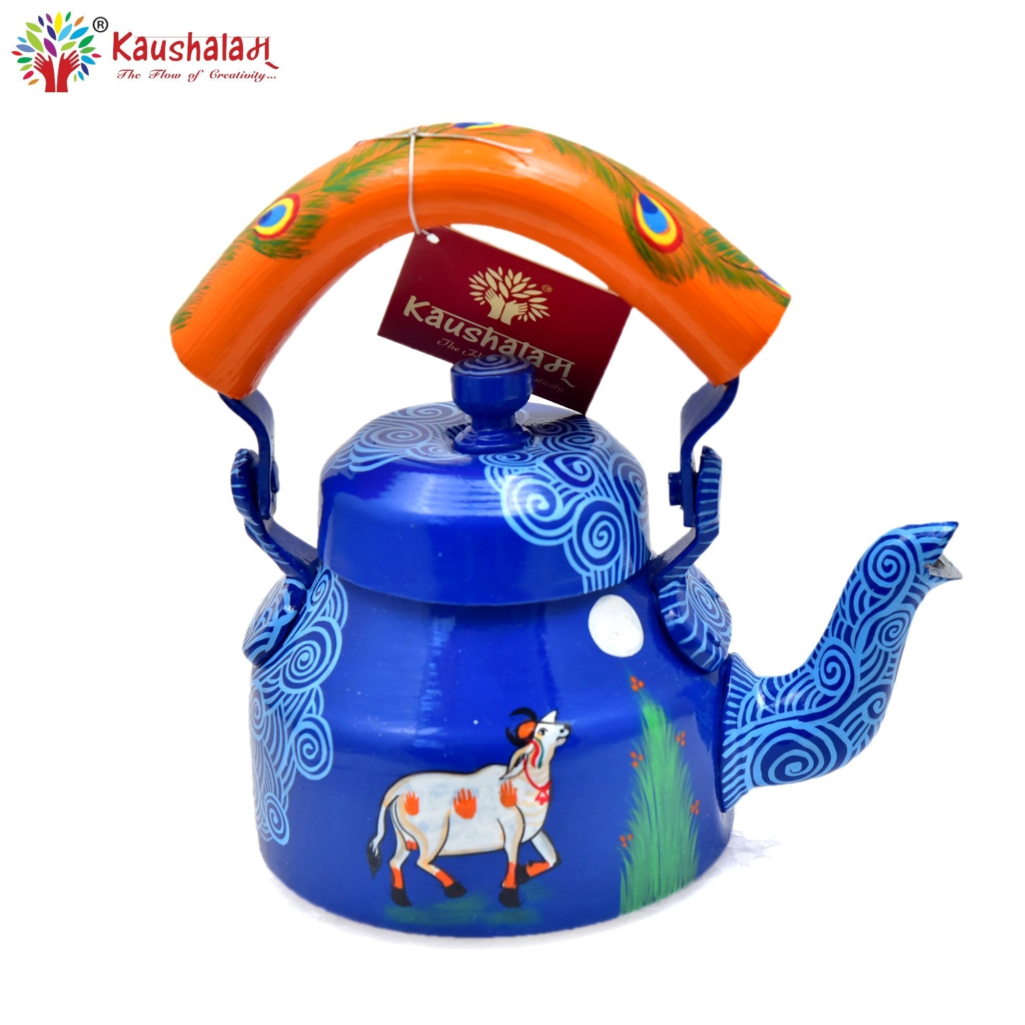 Hand Painted Tea Kettle : All Blue Cow Painted