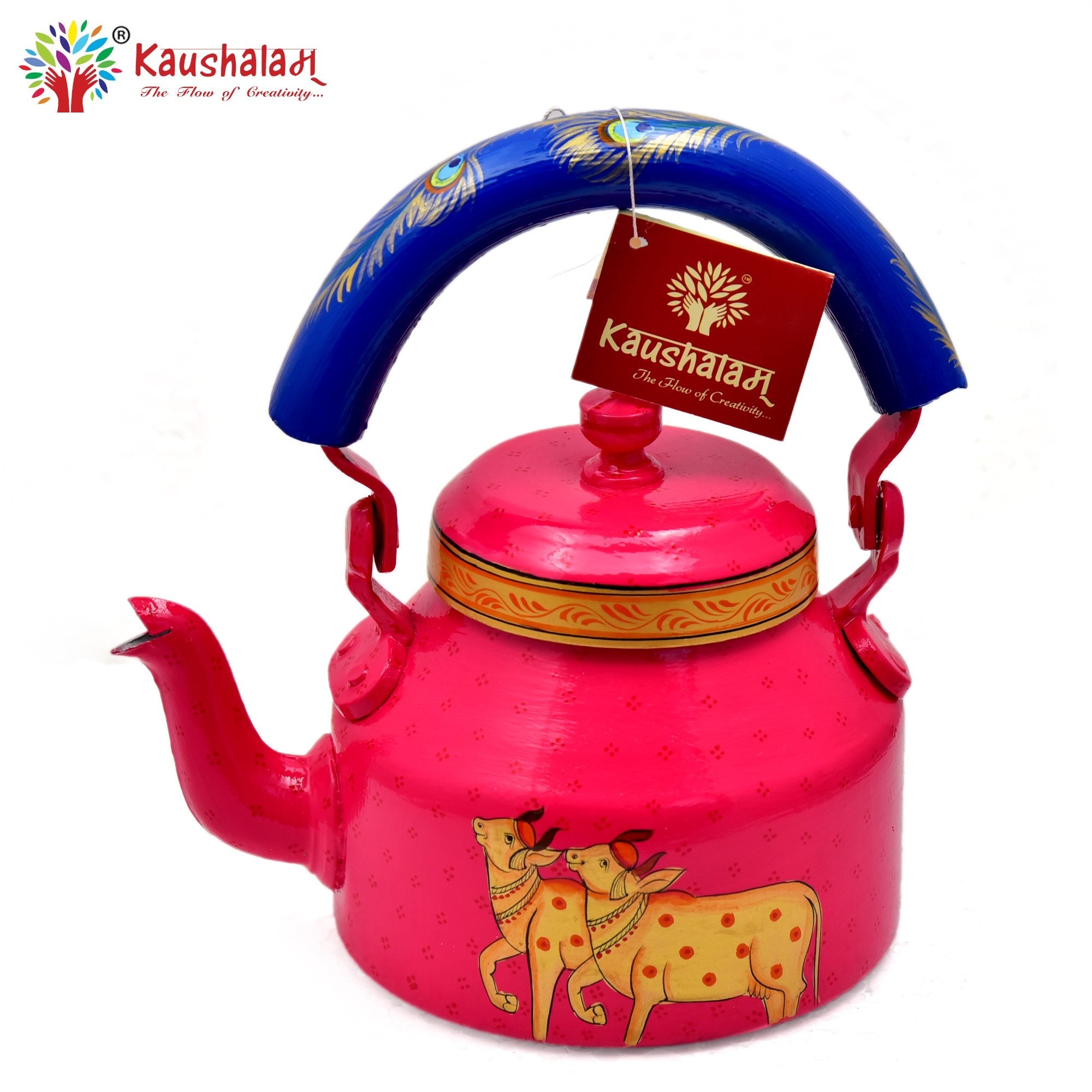 Hand Painted Tea Kettle : Pink Cow Painted