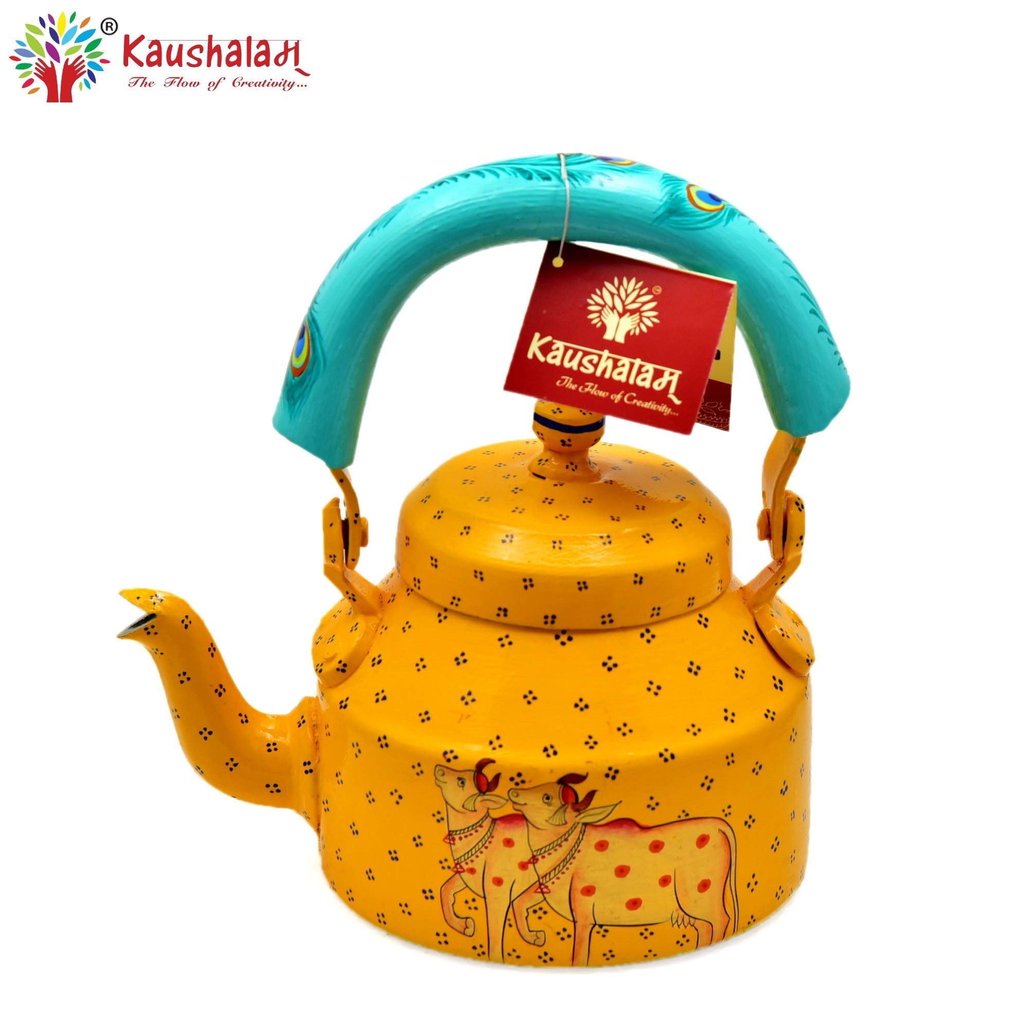 Hand Painted Tea Kettle :  Orange Cow Painted