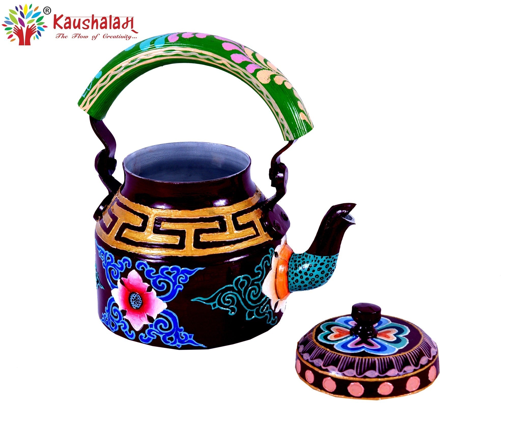 Hand Painted Tea Kettle :  Pink Floral Ladhakhi Painted