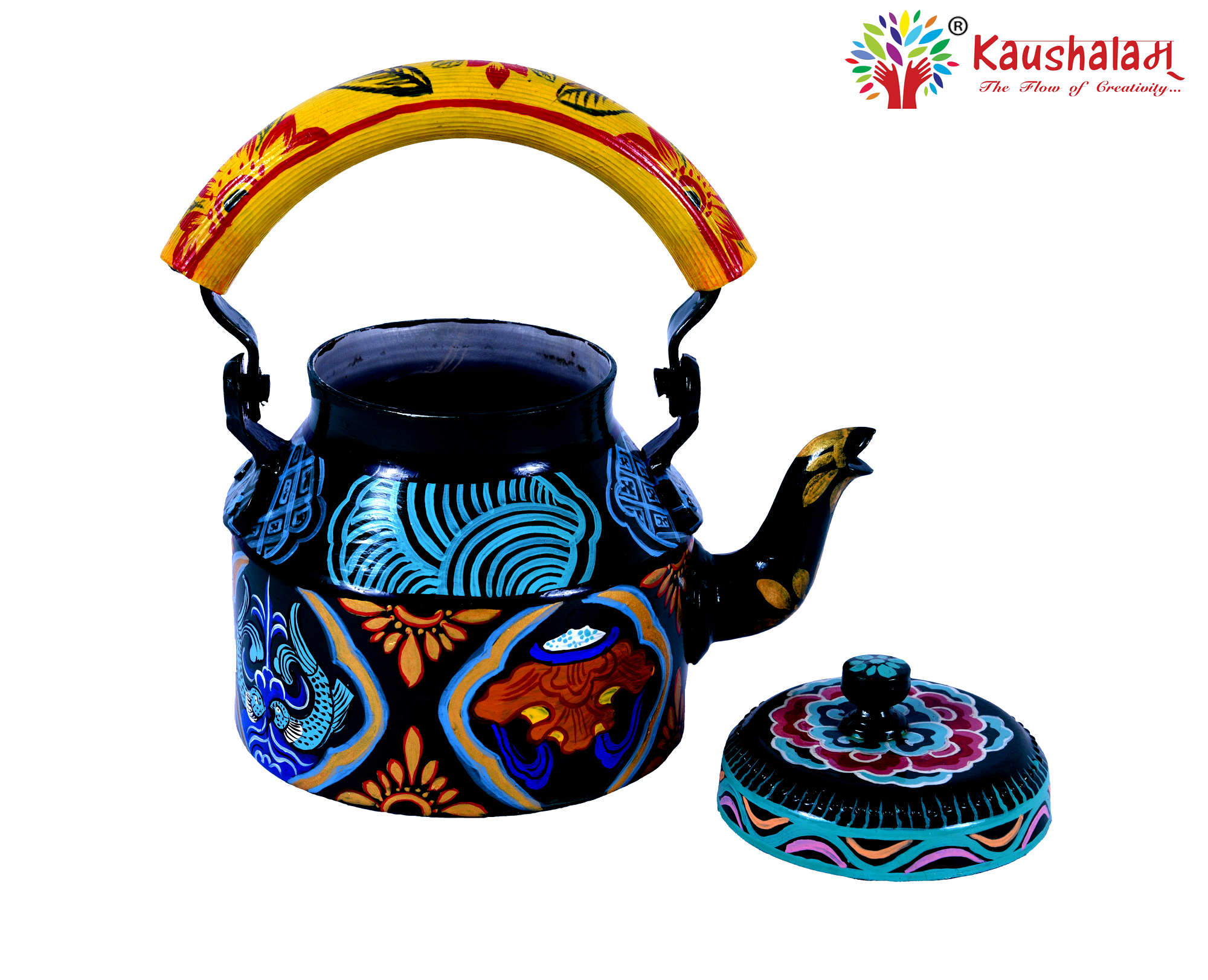 Hand Painted Tea Kettle :  Fish Ladhakhi Painted