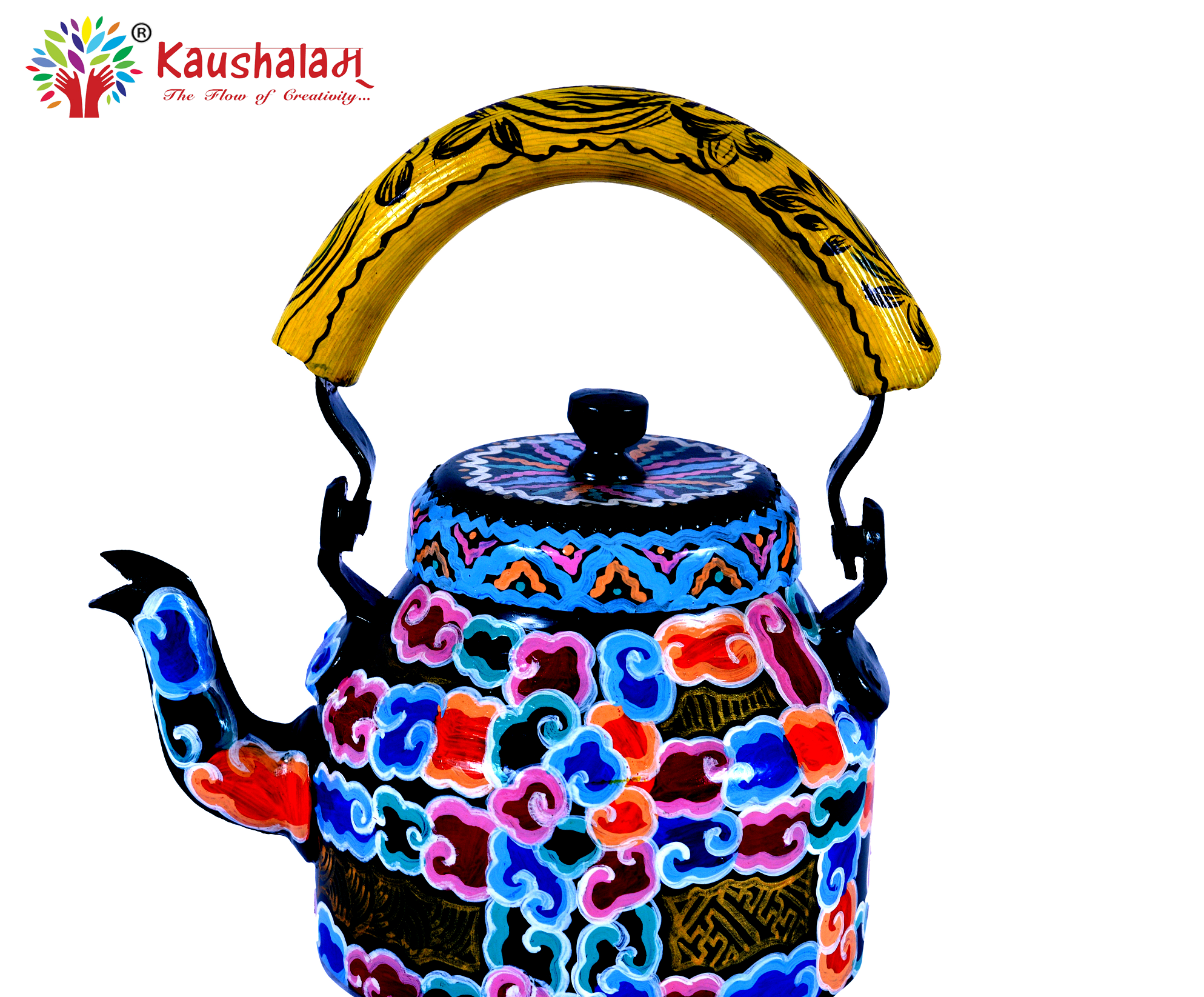 Hand Painted Tea Kettle :  Blue Ladhakhi Painted