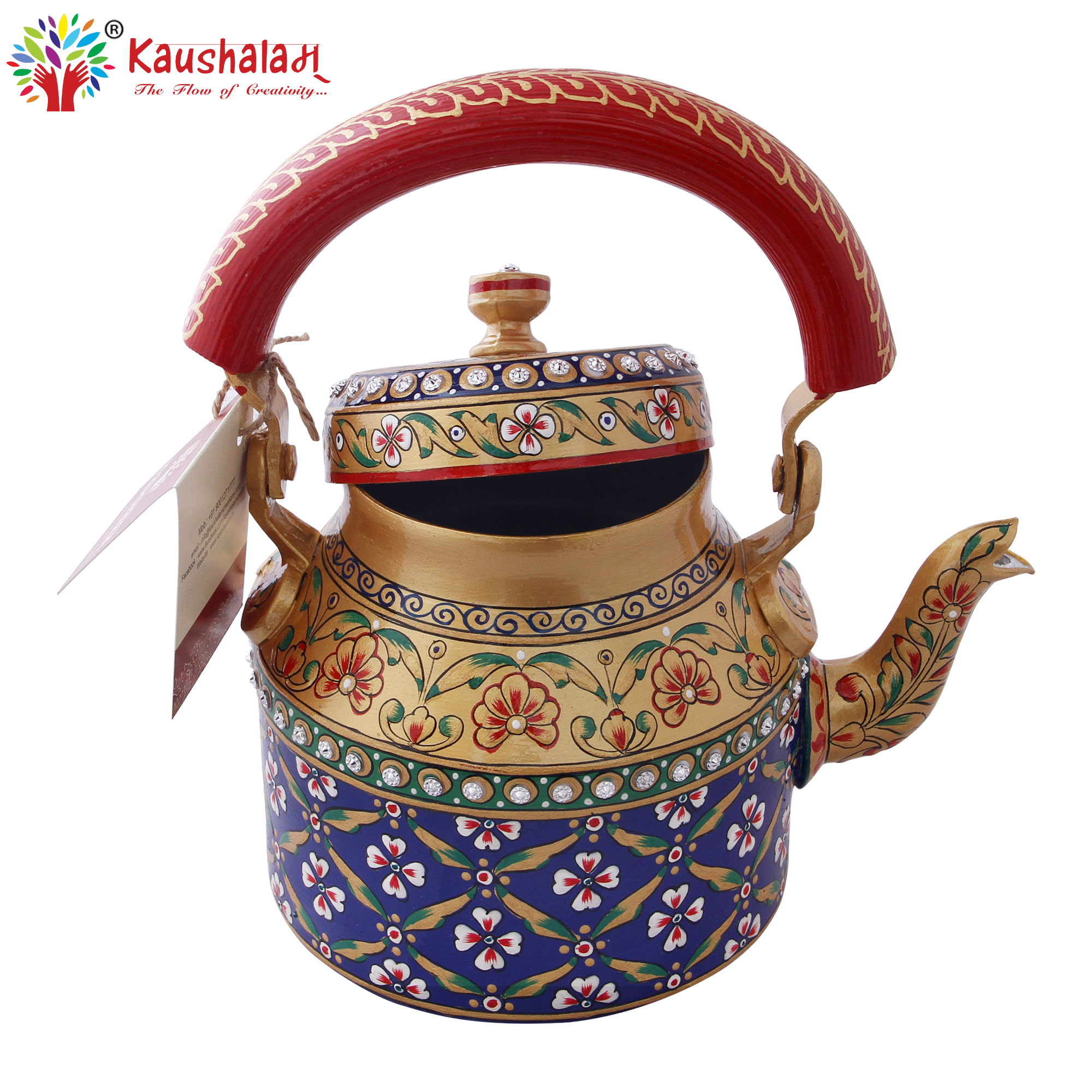 Hand Painted Tea Kettle :  Floral Blue