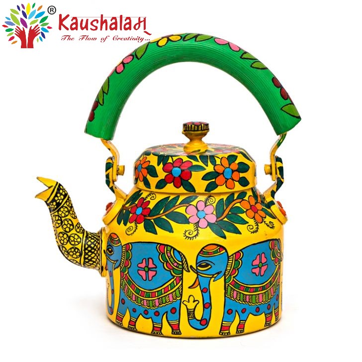 Hand Painted Kettle : Blue Elephants