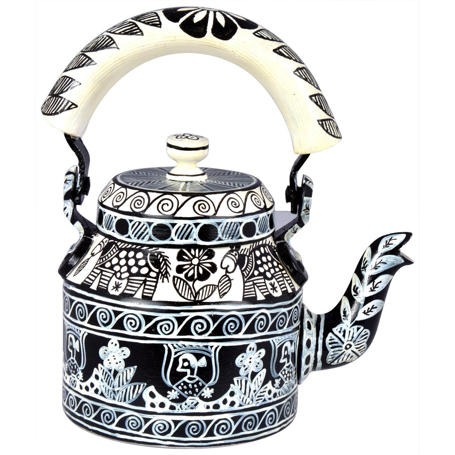 KAUSHALAM TEA KETTLE : Black & White Madhubani Godna Artwork