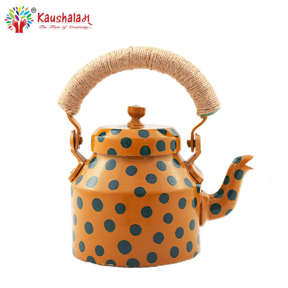 Hand Painted Kettle : Ocher Yellow  Polka