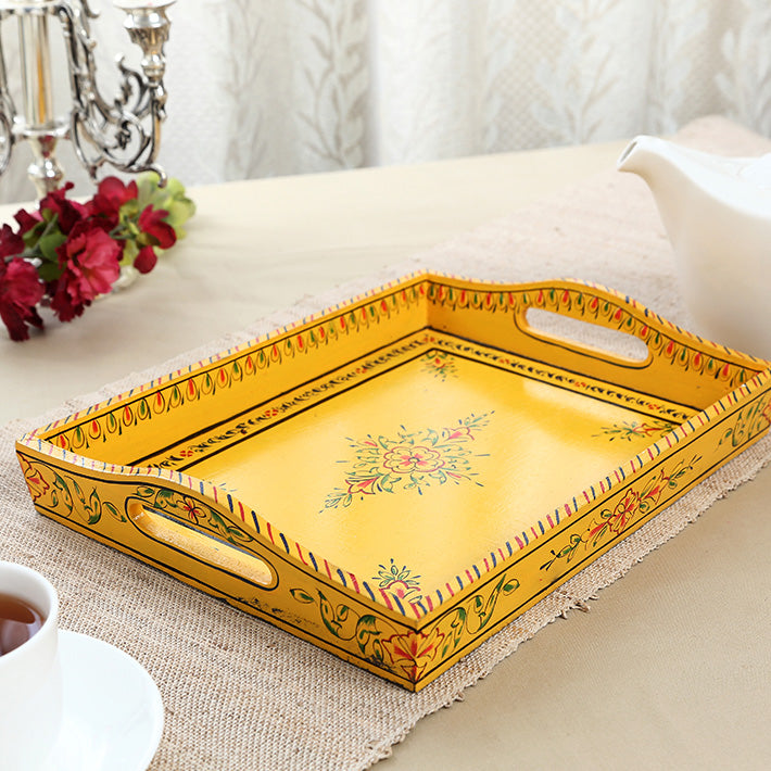 Kaushalam Serving Tray: Yellow Mughal Art