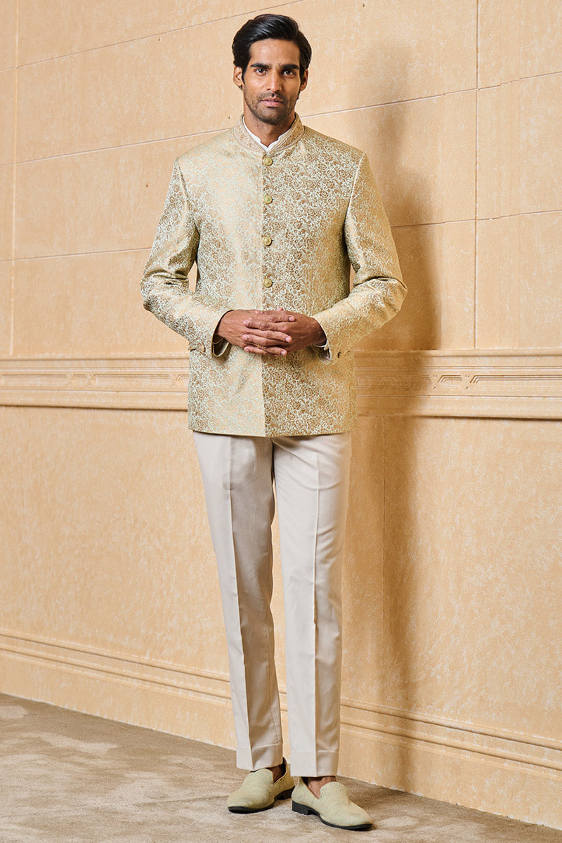 Jacquard Bandhgala With Collar Detail