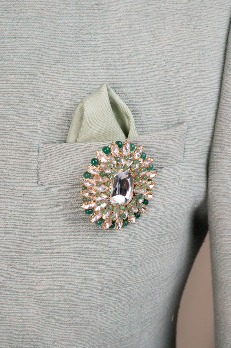 Round Light Green Crystal Brooch