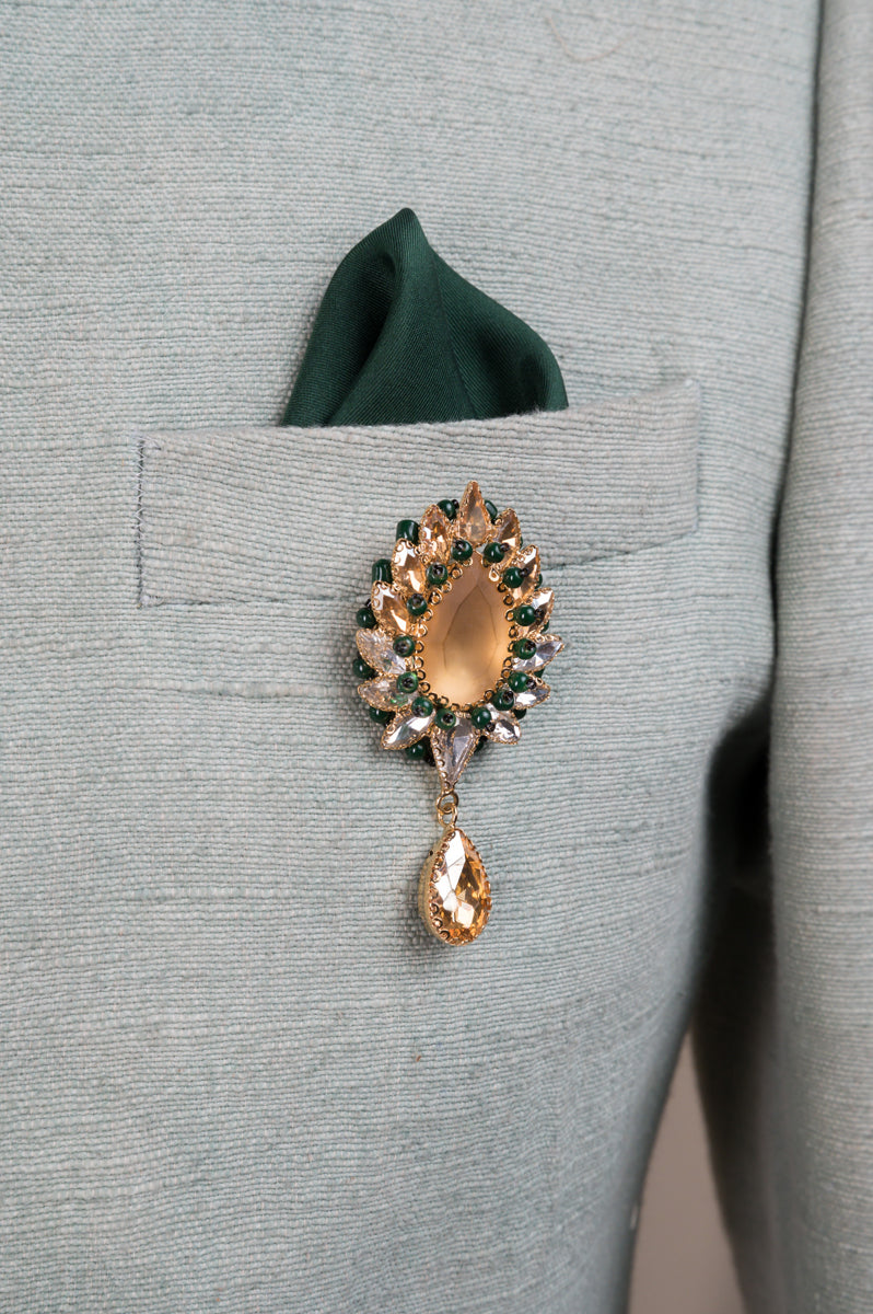 Pear Gold Crystal Drop Brooch