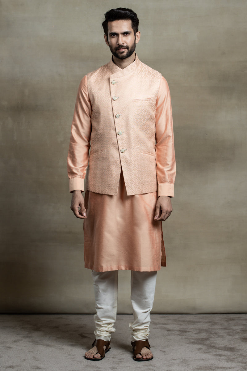 Asymmetric Jacquard Kurta Bundi Set