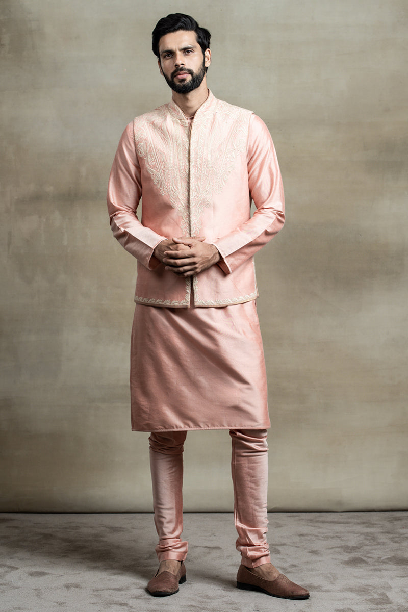 Placement Embroidered Kurta Bundi Set