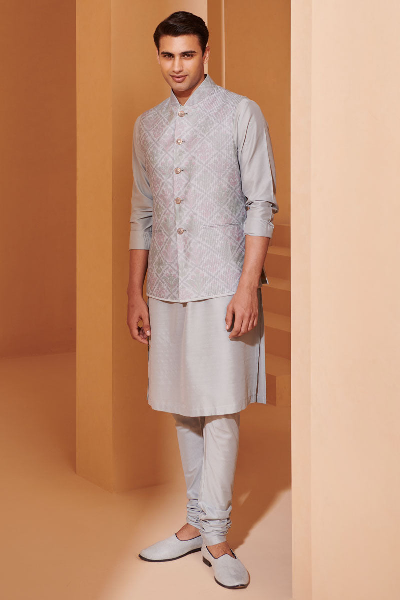 Printed Kurta Bundi Set With Stitch Details