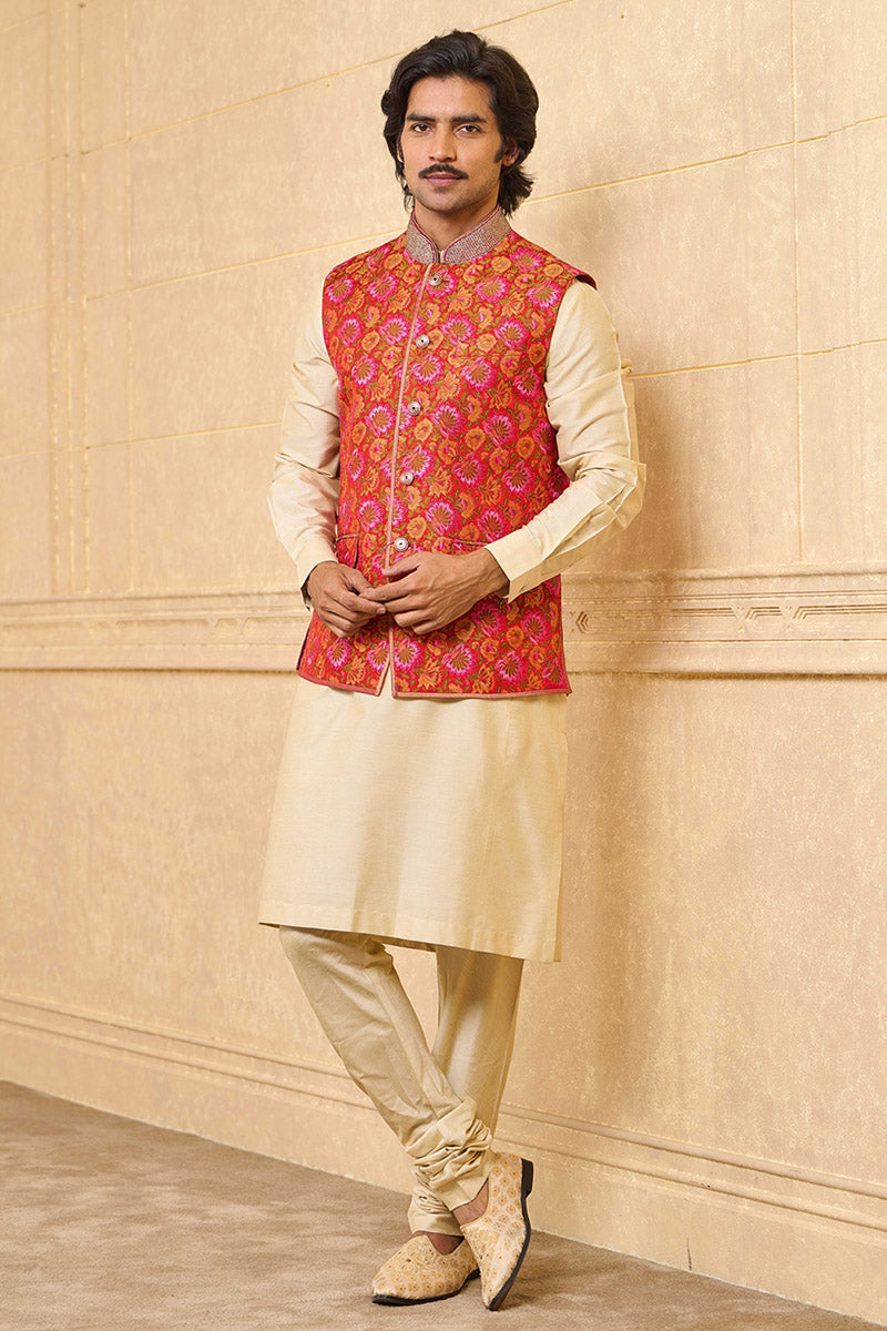 Floral Brocade Kurta Bundi Set