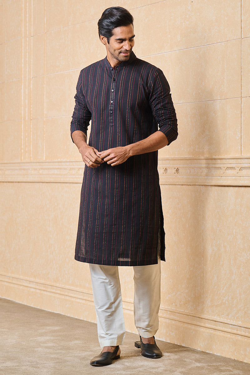 Top stitch detailed Jacquard kurta set