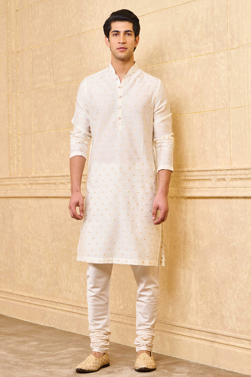 Jacquard Kurta Set With Zari Top Stitch Detail