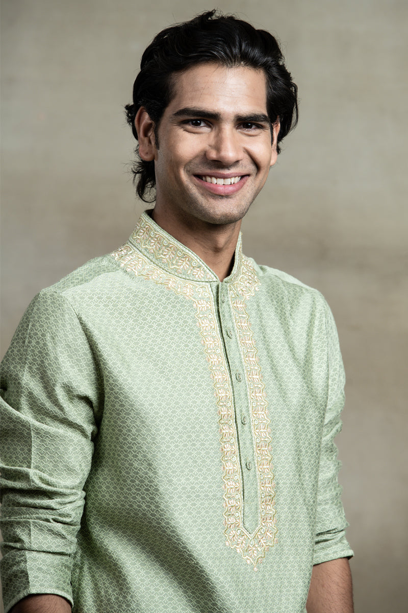 Light Green Jacquard Kurta Set