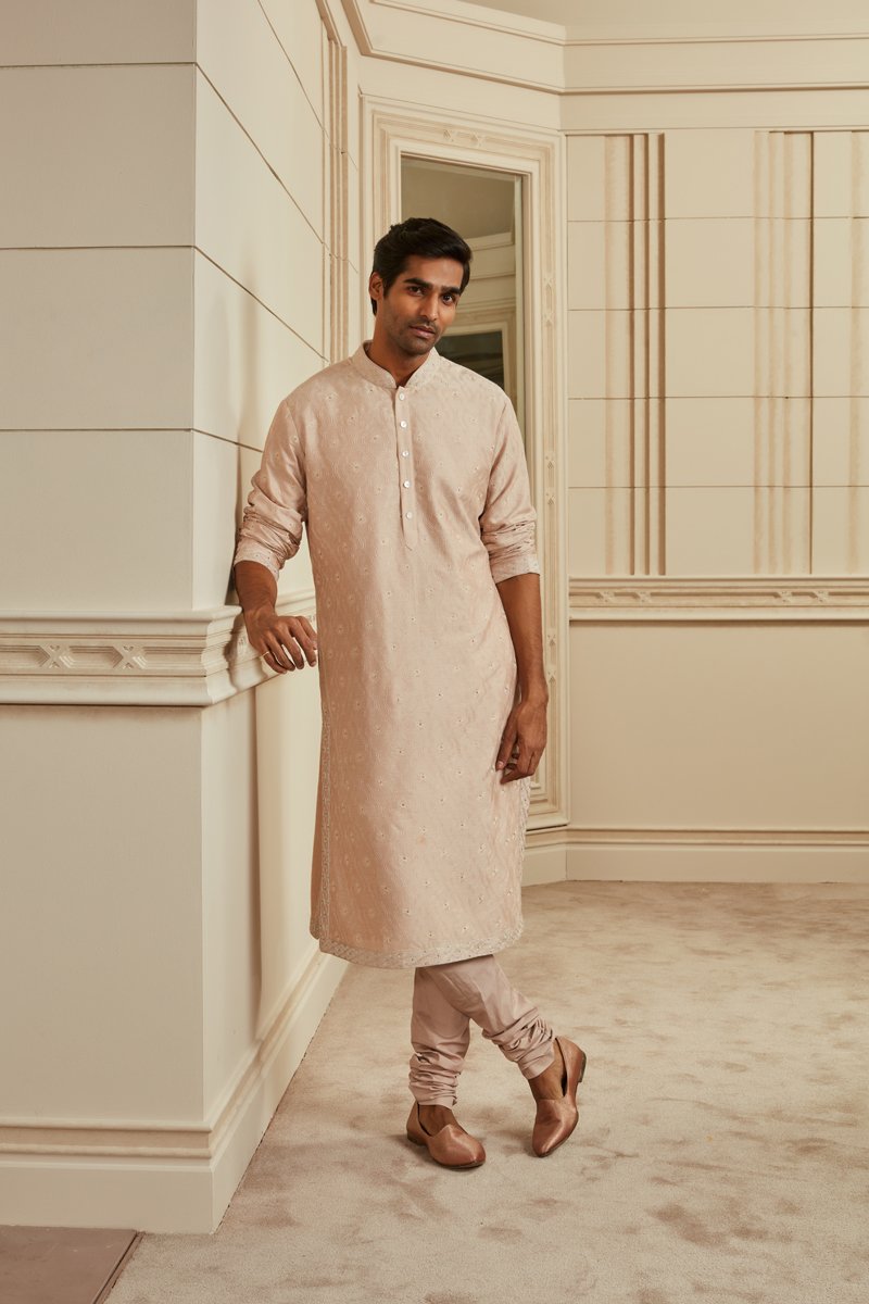 Salmon Thread Embroidery Kurta Set