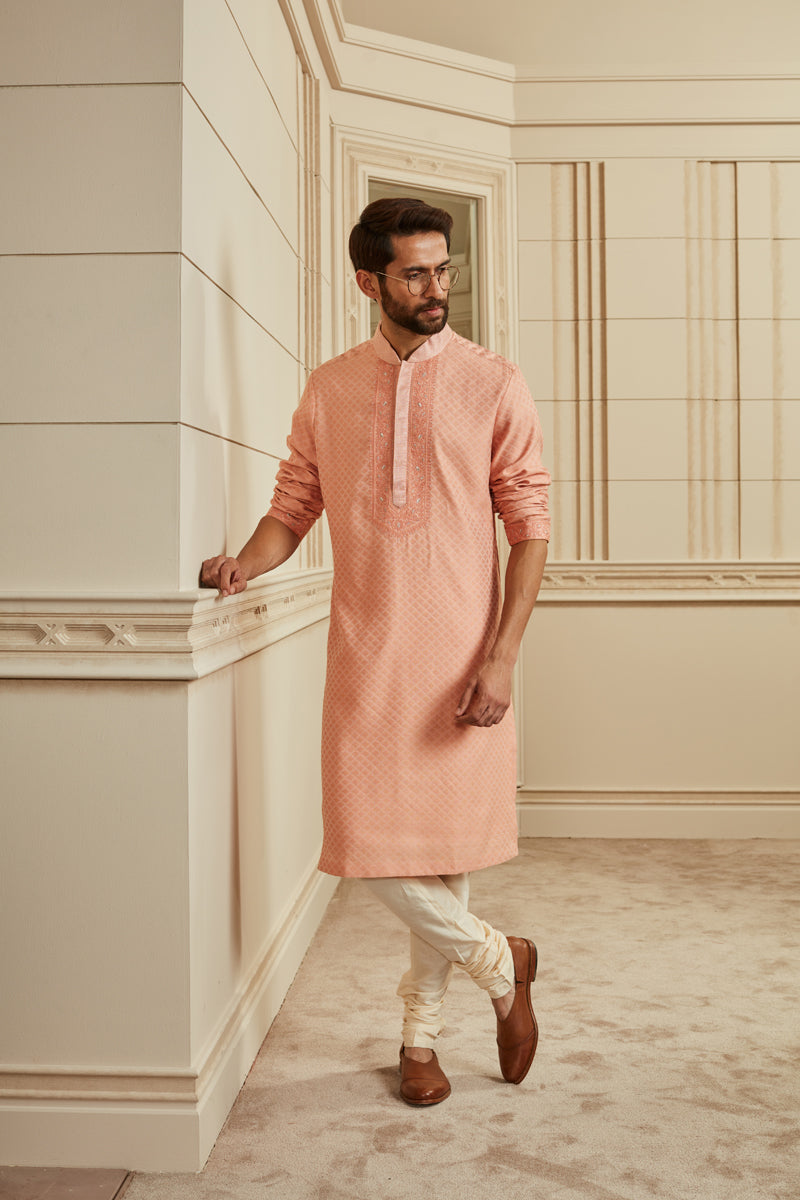 Peach Textured Kurta Set