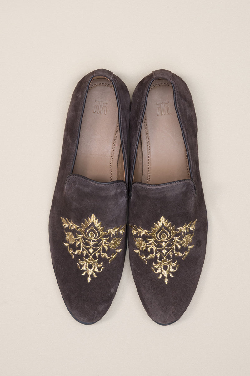 Golden Patch Velvet Leather Shoes