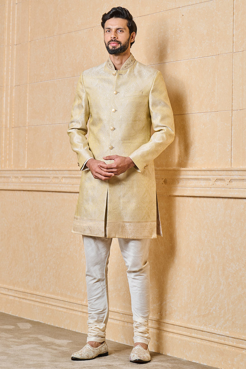 Classic Zari Jacquard Sherwani With Border Detailing