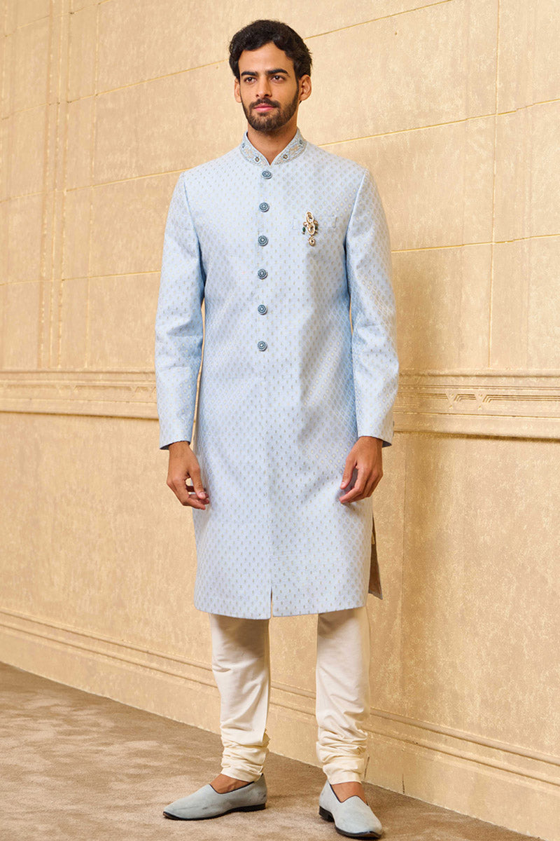 Jacquard Sherwani With Embroidered Collar